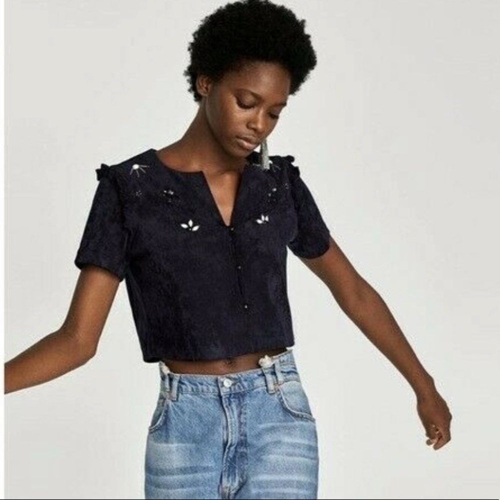 Zara Suede cropped top with beading